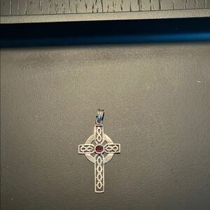 Celtic Cross Pendant with Red Gem